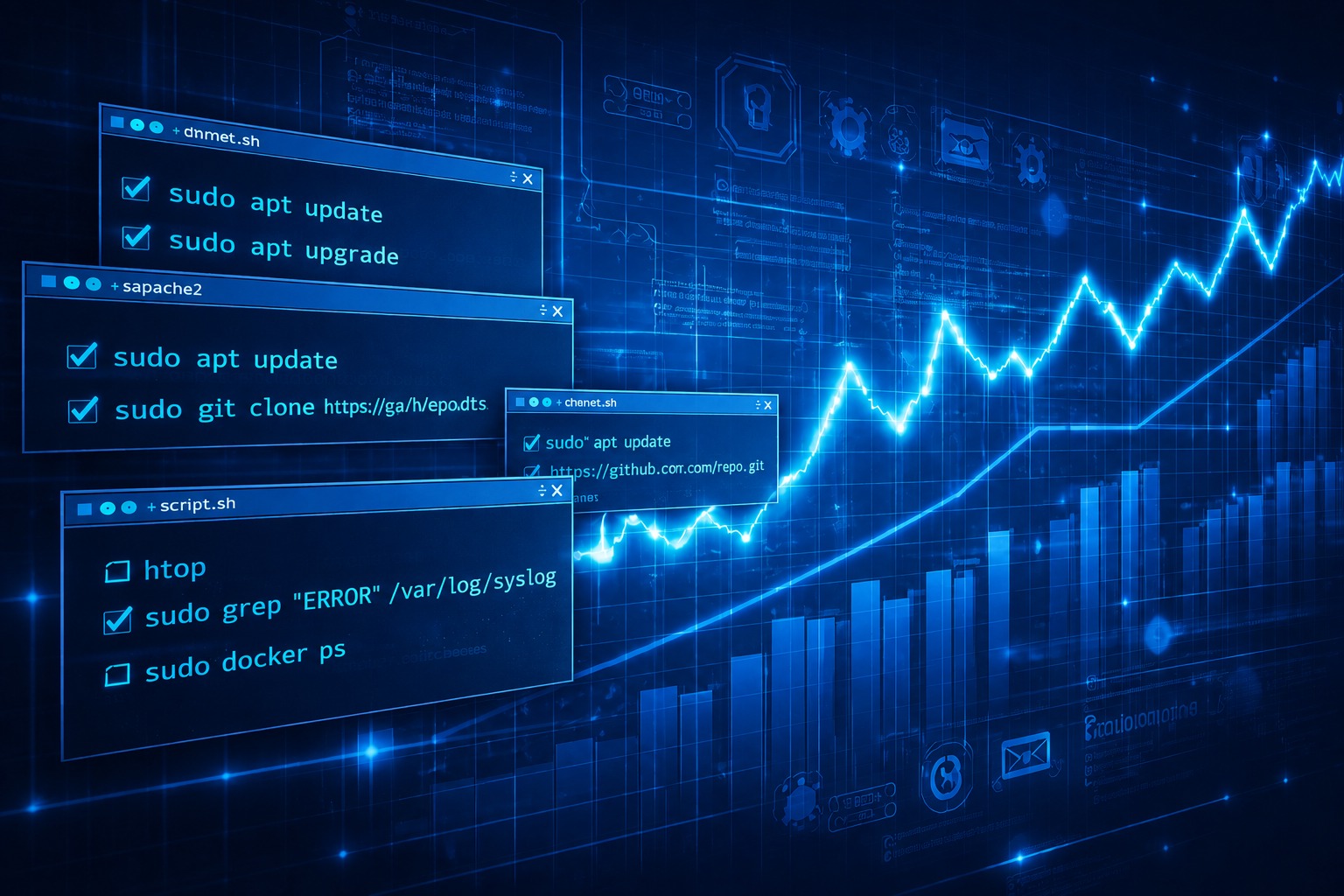 Linux administration and system monitoring representing managed hosting