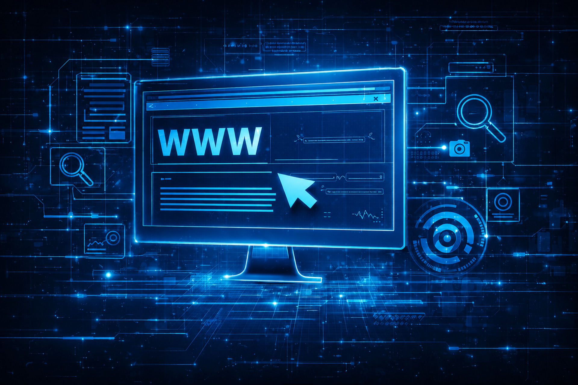 Glowing web application interface representing custom software development